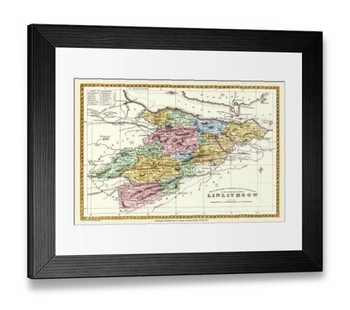 Framed Print : Old County Map of Linlithgow Scotland 1847 by A&C Black Framed Print : Old County Map of Linlithgow Scotland 1847 by A&C Black