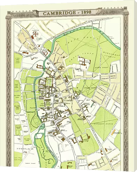 Old Map of Cambridge 1898 from the Royal Atlas by Bartholomew