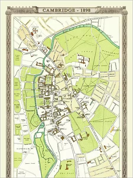 Old Map of Cambridge 1898 from the Royal Atlas by Bartholomew