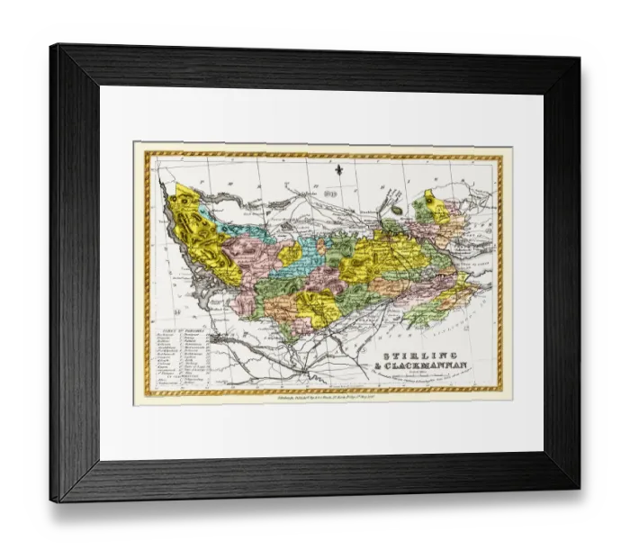Framed Print : Old County Map of Stirling and Clackmannan Scotland 1847 by A&C Black Framed Print : Old County Map of Stirling and Clackmannan Scotland 1847 by A&C Black