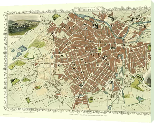 Old Map of Sheffield 1851 by John Tallis
