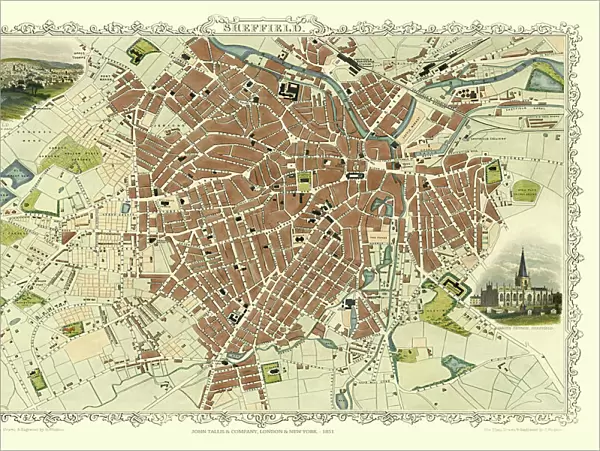 Old Map of Sheffield 1851 by John Tallis