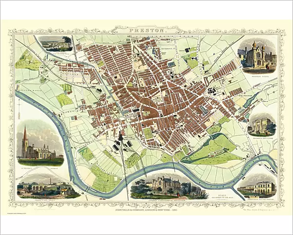 Old Map of Preston 1851 by John Tallis