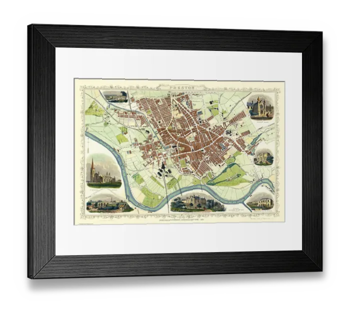 Framed Print : Old Map of Preston 1851 by John Tallis Framed Print : Old Map of Preston 1851 by John Tallis