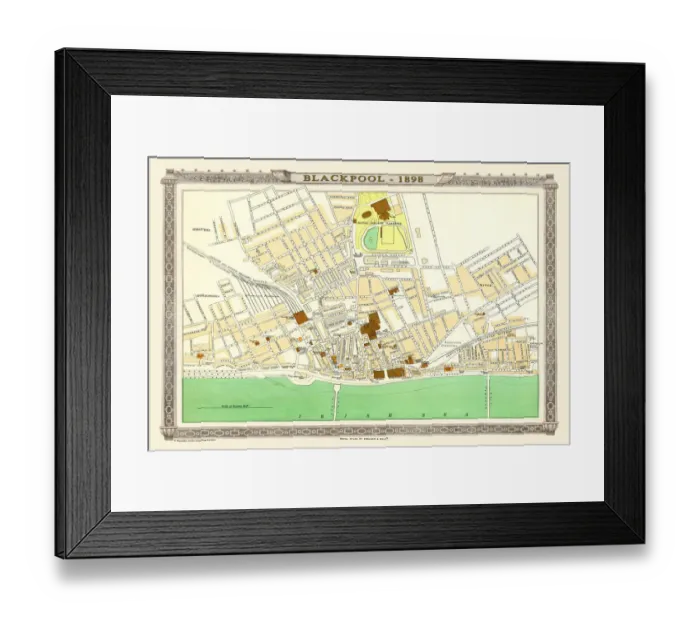 Framed Print : Old Map of Blackpool 1898 from the Royal Atlas by Bartholomew Framed Print : Old Map of Blackpool 1898 from the Royal Atlas by Bartholomew