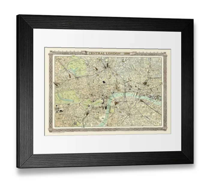 Framed Print : Old Map of Central London 1898 from the Royal Atlas by Bartholomew Framed Print : Old Map of Central London 1898 from the Royal Atlas by Bartholomew