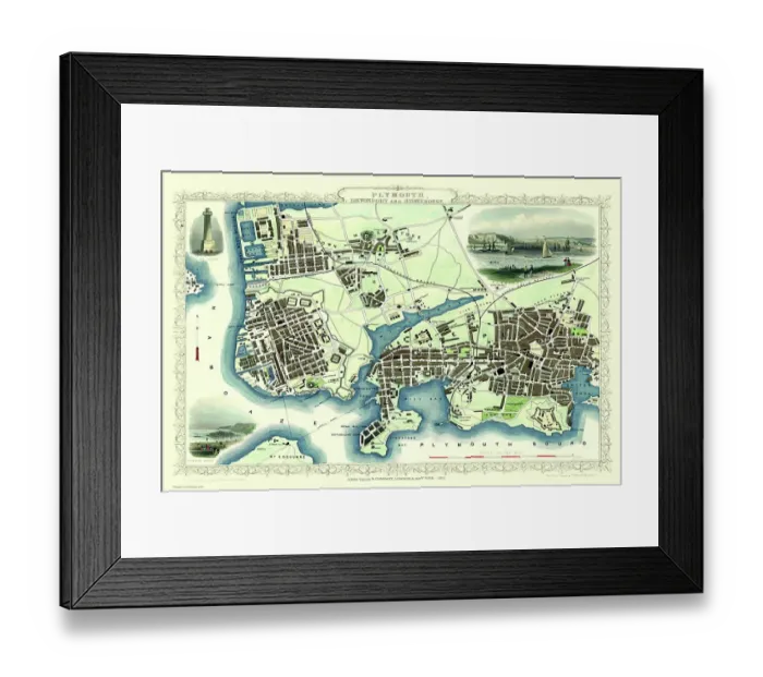 Framed Print : Old Map of Plymouth Devonport and Stonehouse 1851 by John Tallis Framed Print : Old Map of Plymouth Devonport and Stonehouse 1851 by John Tallis