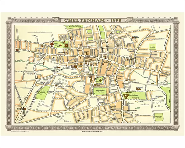 Old Map of Central Cheltenham 1898 from the Royal Atlas by Bartholomew