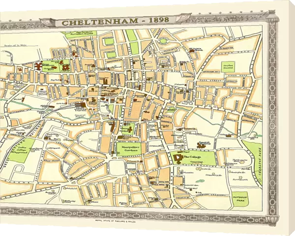 Old Map of Central Cheltenham 1898 from the Royal Atlas by Bartholomew