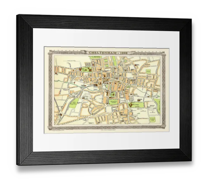 Framed Print : Old Map of Central Cheltenham 1898 from the Royal Atlas by Bartholomew Framed Print : Old Map of Central Cheltenham 1898 from the Royal Atlas by Bartholomew