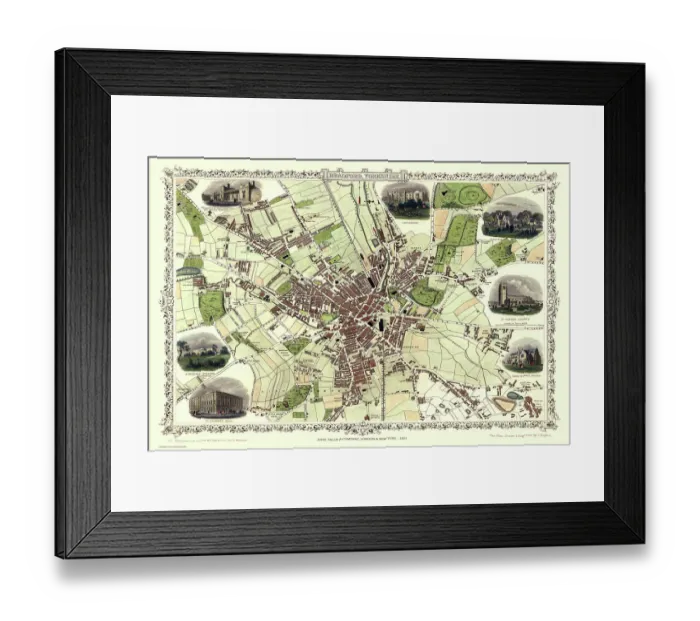 Framed Print : Old Map of Bradford 1851 by John Tallis