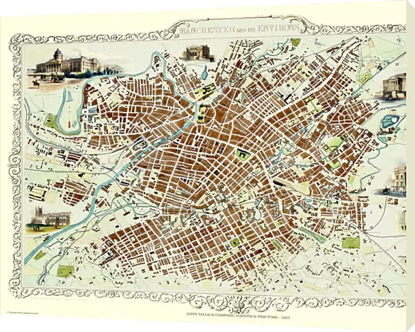 Old Map of Manchester 1851 by John Tallis