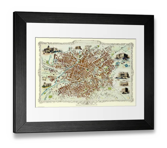 Framed Print : Old Map of Manchester 1851 by John Tallis Framed Print : Old Map of Manchester 1851 by John Tallis