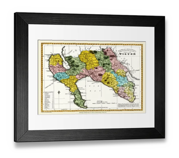 Framed Print : Old County Map of Wigtown Scotland 1847 by A&C Black Framed Print : Old County Map of Wigtown Scotland 1847 by A&C Black