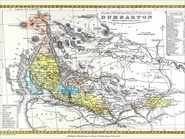 Old County Map of Dunbartonshire, formally called Dumbartonshire, Scotland 1847 by A&C Black