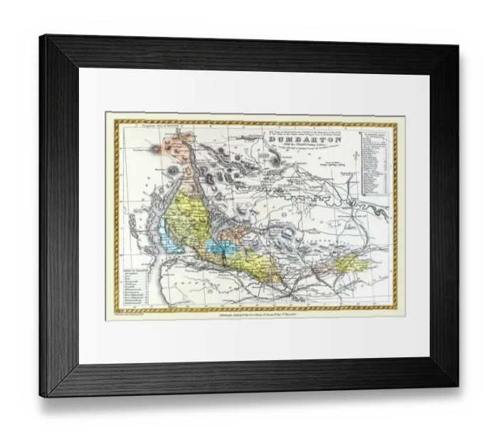 Framed Print : Old County Map of Dunbartonshire, formally called Dumbartonshire, Scotland 1847 by A&C Black