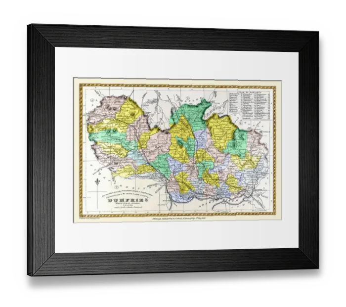Framed Print : Old County Map of Dumfries Scotland 1847 by A&C Black Framed Print : Old County Map of Dumfries Scotland 1847 by A&C Black