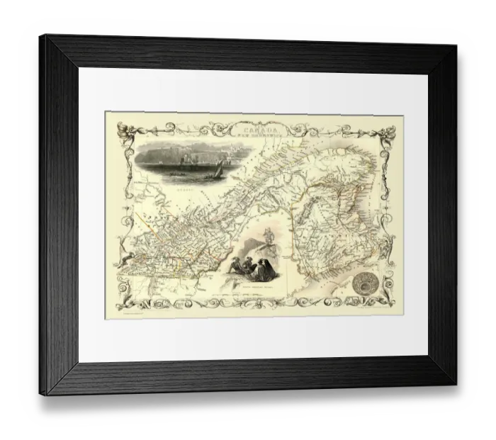 Framed Print : Old Map of East Canada and New Brunswick 1851 by John Tallis Framed Print : Old Map of East Canada and New Brunswick 1851 by John Tallis