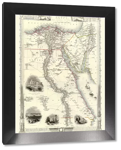 Old Map of Egypt and Arabia Petraea 1851 by John Tallis