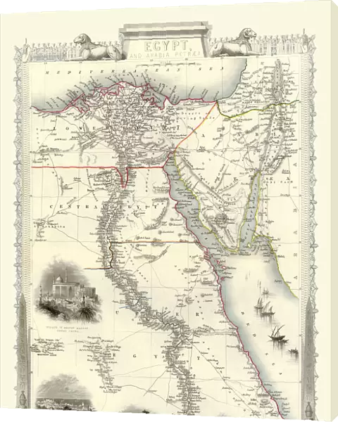 Old Map of Egypt and Arabia Petraea 1851 by John Tallis