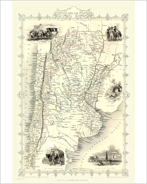 Old Map of Chile and La Plata 1851 by John Tallis