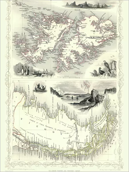 Old Map of Falkland Islands and Patagonia 1851 by John Tallis
