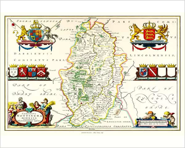 Old County Map of Nottinghamshire 1648 by Johan Blaeu from the Atlas Novus