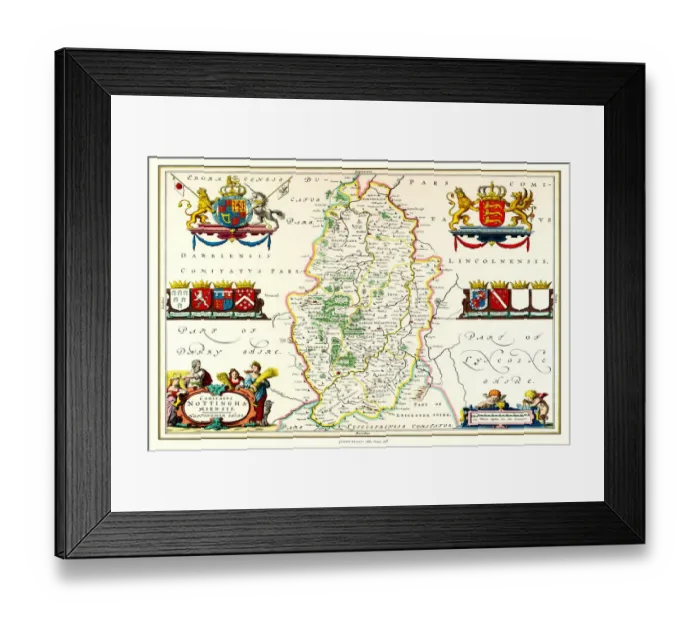 Framed Print : Old County Map of Nottinghamshire 1648 by Johan Blaeu from the Atlas Novus Framed Print : Old County Map of Nottinghamshire 1648 by Johan Blaeu from the Atlas Novus