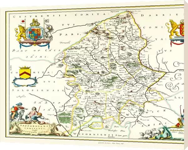 Old County Map of Staffordshire 1648 by Johan Blaeu from the Atlas Novus