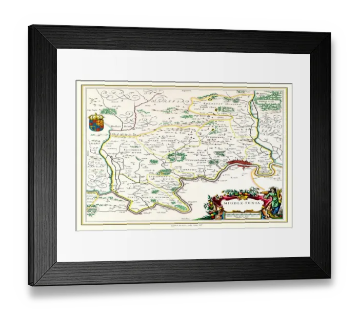 Framed Print : Old County Map of Middlesex 1648 by Johan Blaue from the Atlas Novus Framed Print : Old County Map of Middlesex 1648 by Johan Blaue from the Atlas Novus