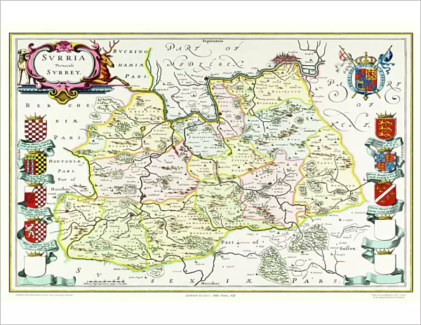 Old County Map of Surrey 1648 by Johan Blaeu from the Atlas Novus