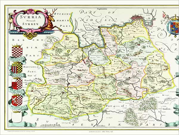 Old County Map of Surrey 1648 by Johan Blaeu from the Atlas Novus