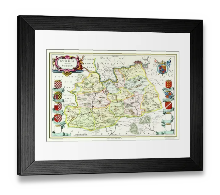 Framed Print : Old County Map of Surrey 1648 by Johan Blaeu from the Atlas Novus Framed Print : Old County Map of Surrey 1648 by Johan Blaeu from the Atlas Novus