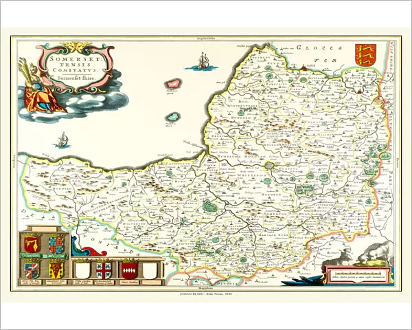 Old County Map of Somersetshire 1648 by Johan Blaeu from the Atlas Novus