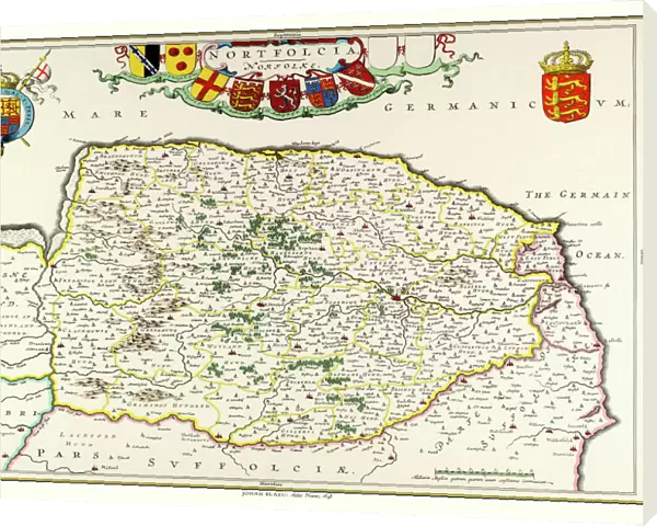 Old County Map of Norfolk 1648 by Johan Blaeu from the Atlas Novus