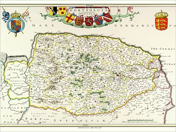 Old County Map of Norfolk 1648 by Johan Blaeu from the Atlas Novus