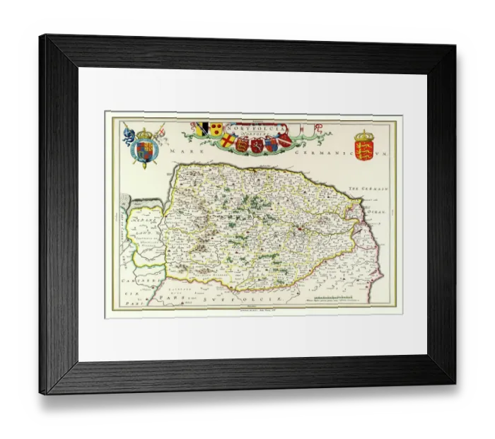Framed Print : Old County Map of Norfolk 1648 by Johan Blaeu from the Atlas Novus Framed Print : Old County Map of Norfolk 1648 by Johan Blaeu from the Atlas Novus