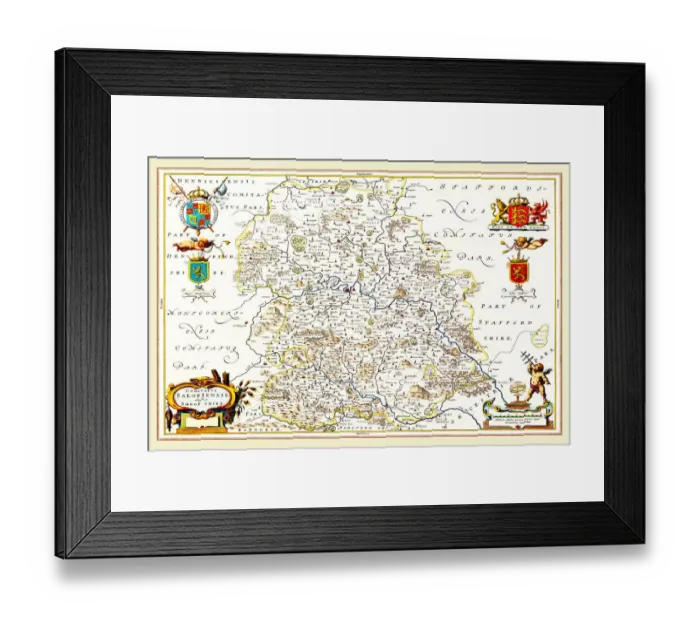 Framed Print : Old County Map of Shropshire 1648 by Johan Blaeu from the Atlas Novus Framed Print : Old County Map of Shropshire 1648 by Johan Blaeu from the Atlas Novus