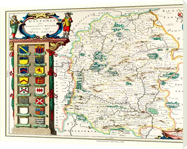 Old County Map of Wiltshire 1648 by Johan Blaeu from the Atlas Novus
