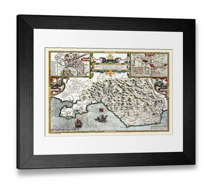 Framed Print : Old County Map of Glamorganshire, Wales 1611 by John Speed Framed Print : Old County Map of Glamorganshire, Wales 1611 by John Speed