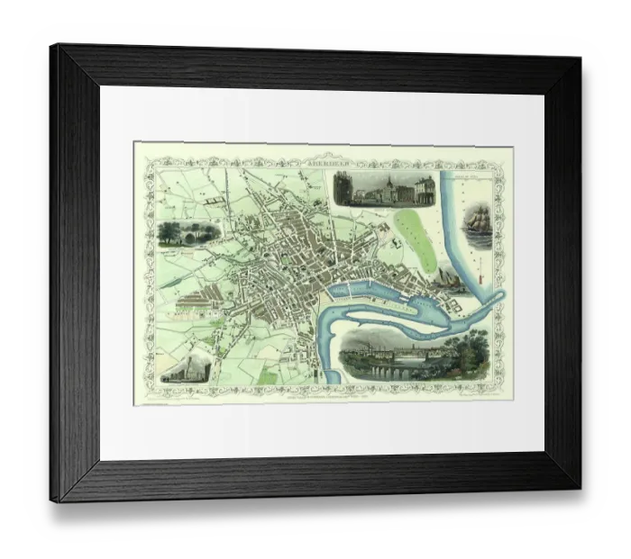 Framed Print : Old Map of Aberdeen 1851 by John Tallis Framed Print : Old Map of Aberdeen 1851 by John Tallis