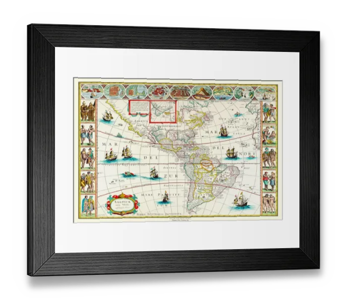 Framed Print : Old Map of The Americas 1635 by Willem & Johan Blaue from the Theatrum Orbis Terrarum Framed Print : Old Map of The Americas 1635 by Willem & Johan Blaue from the Theatrum Orbis Terrarum