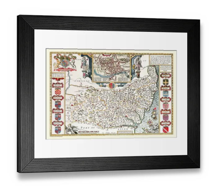 Framed Print : Old County Map of Suffolk 1611 by John Speed Framed Print : Old County Map of Suffolk 1611 by John Speed