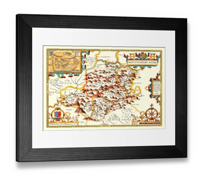 Framed Print : Old County Map of Montgomeryshire 1611 by John Speed
