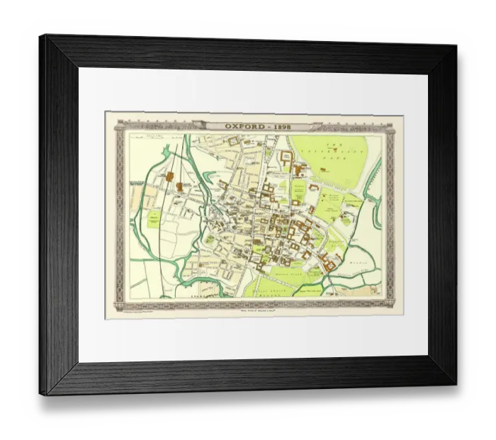 Framed Print : Old Map of Oxford 1898 from the Royal Atlas by Bartholomew