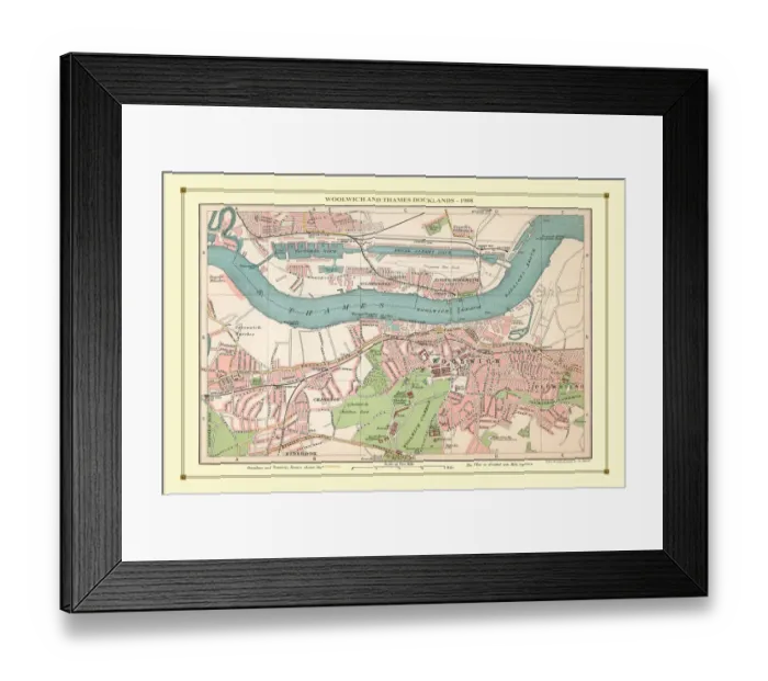 Framed Print : Old Street Map of Woolwich and Thames Docklands 1908