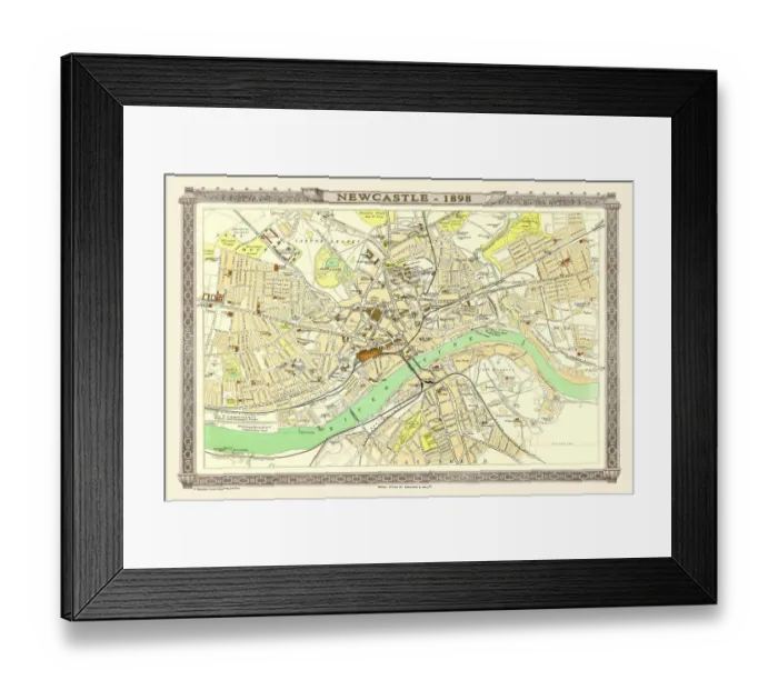 Framed Print : Old Map of Newcastle 1898 from the Royal Atlas by Bartholomew Framed Print : Old Map of Newcastle 1898 from the Royal Atlas by Bartholomew