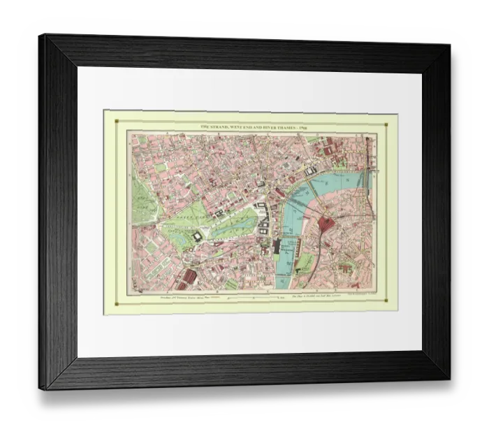Framed Print : Old Street Map of The Strand, West End and River Thames 1908 Framed Print : Old Street Map of The Strand, West End and River Thames 1908