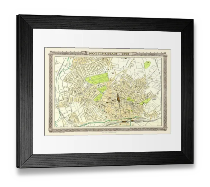 Framed Print : Old Map of Nottingham 1898 from the Royal Atlas by Bartholomew Framed Print : Old Map of Nottingham 1898 from the Royal Atlas by Bartholomew