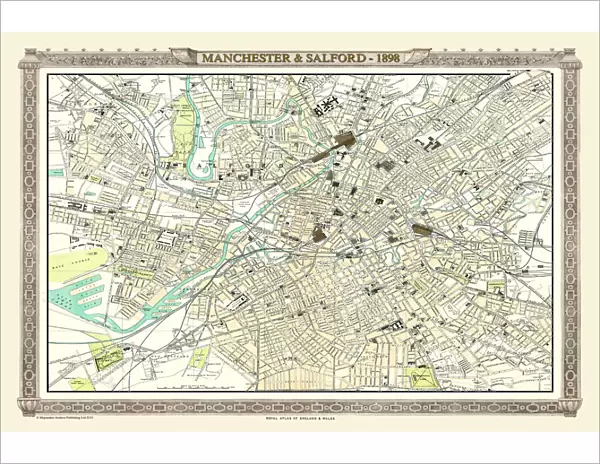 Old Map of Manchester and Salford 1898 from the Royal Atlas by Bartholomew